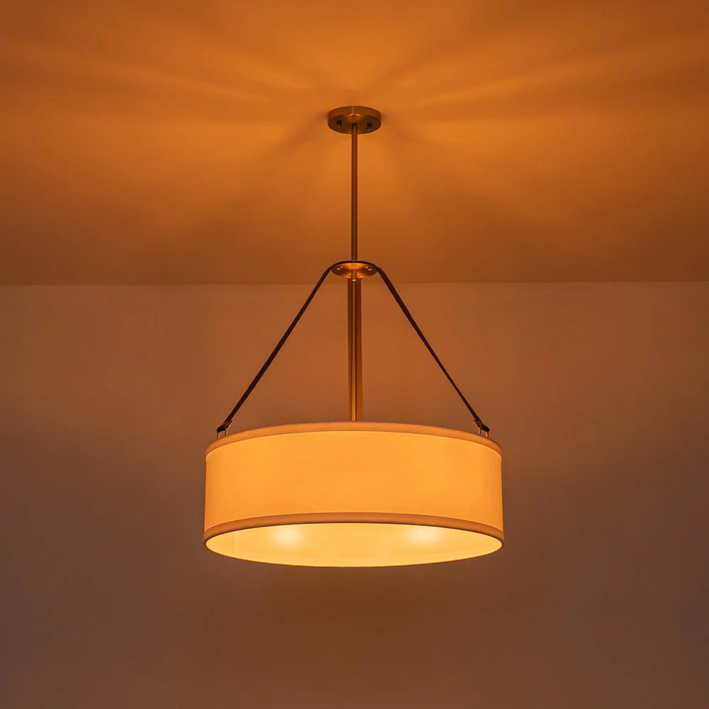 (OpenBox) 4-Light Brass White Linen Wide Drum Cage Pendant Light - Image 13
