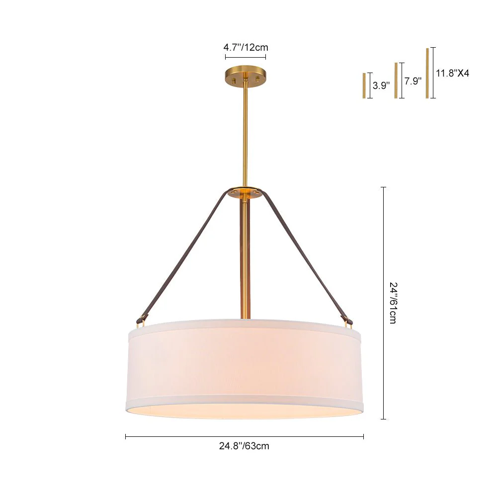 (OpenBox) 4-Light Brass White Linen Wide Drum Cage Pendant Light - Image 14