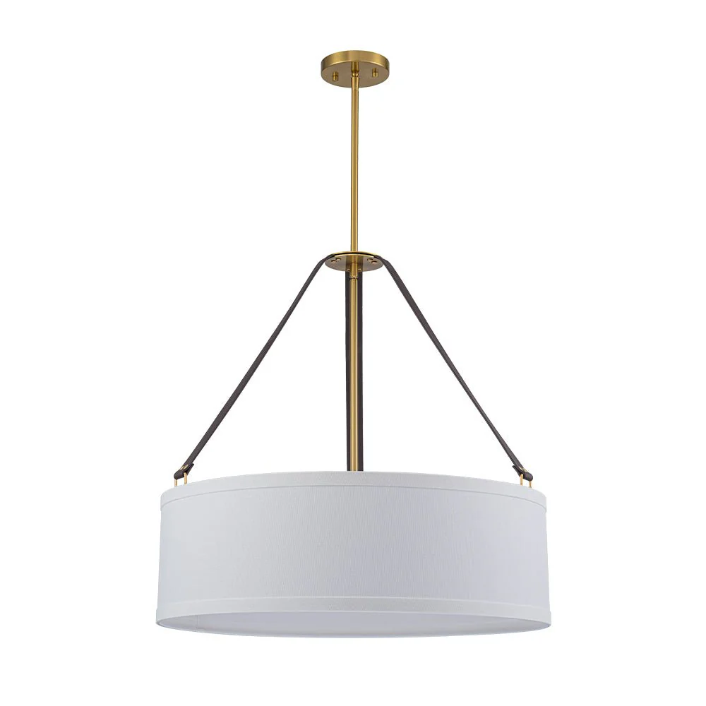 (OpenBox) 4-Light Brass White Linen Wide Drum Cage Pendant Light - Image 3
