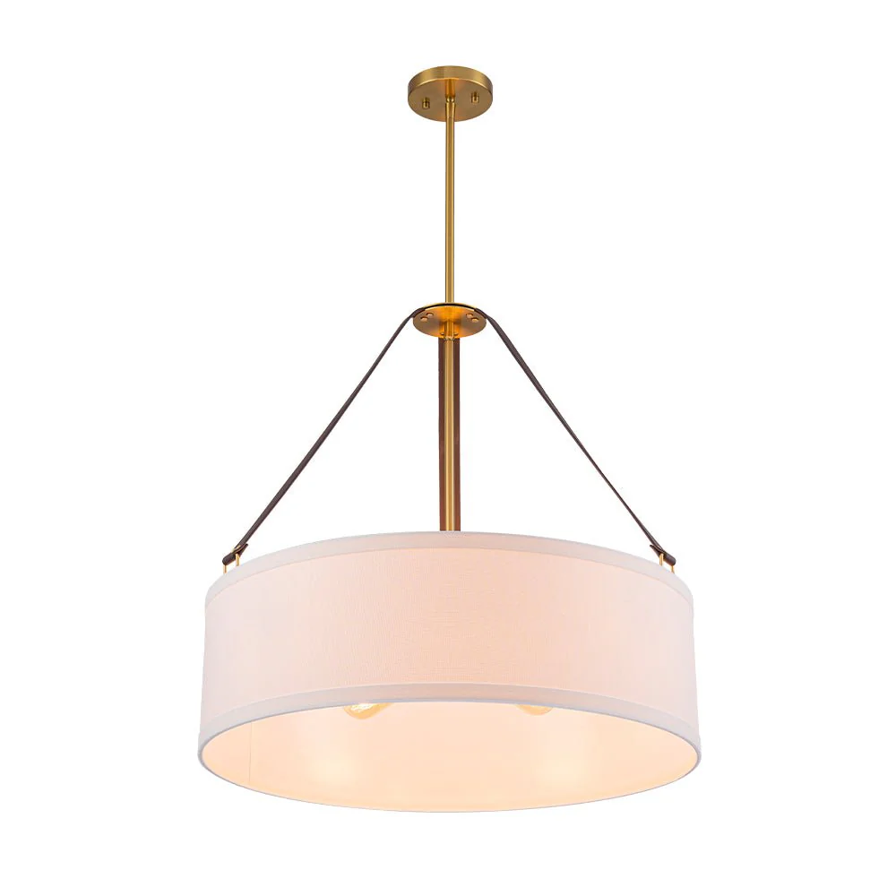 (OpenBox) 4-Light Brass White Linen Wide Drum Cage Pendant Light - Image 4