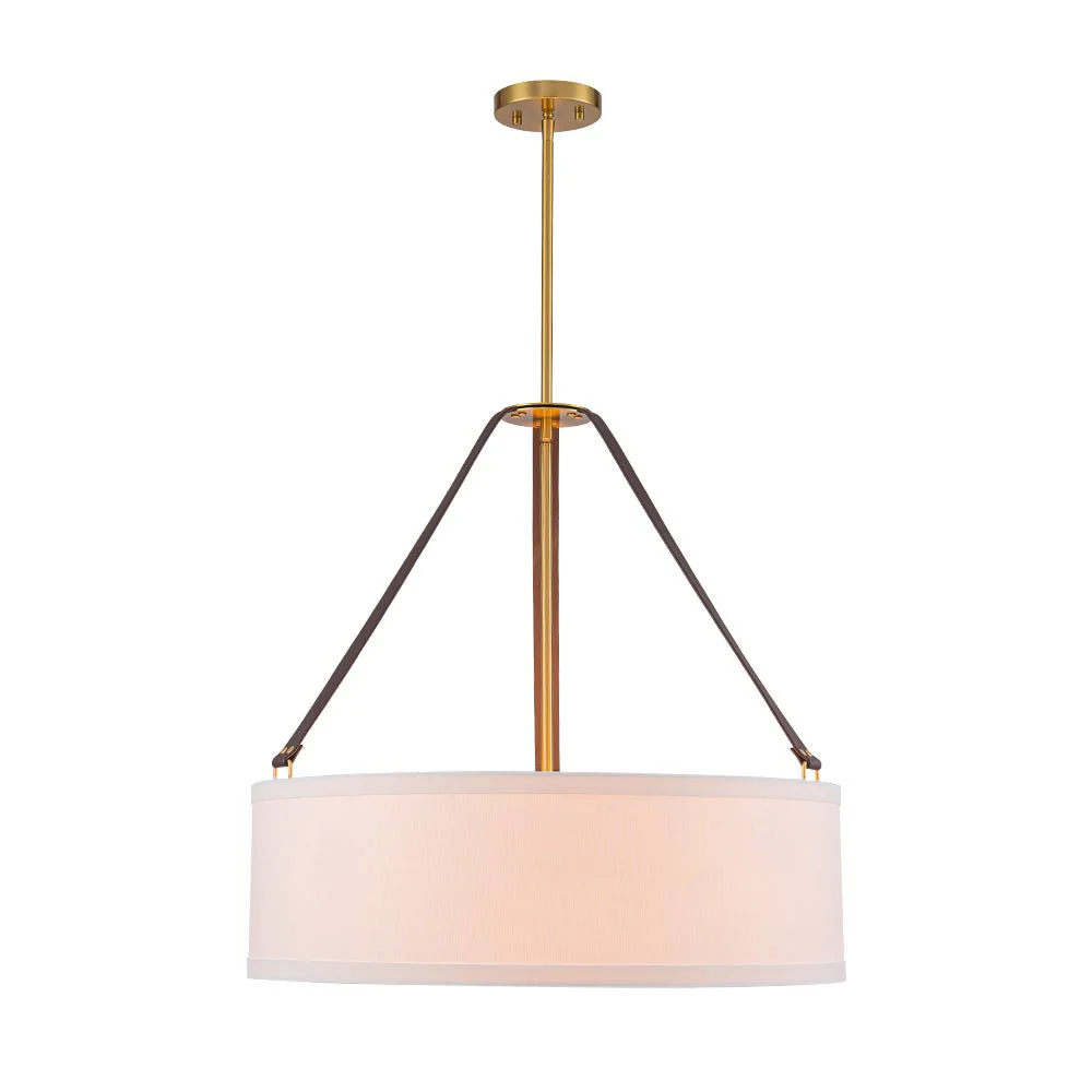 (OpenBox) 4-Light Brass White Linen Wide Drum Cage Pendant Light - Image 5