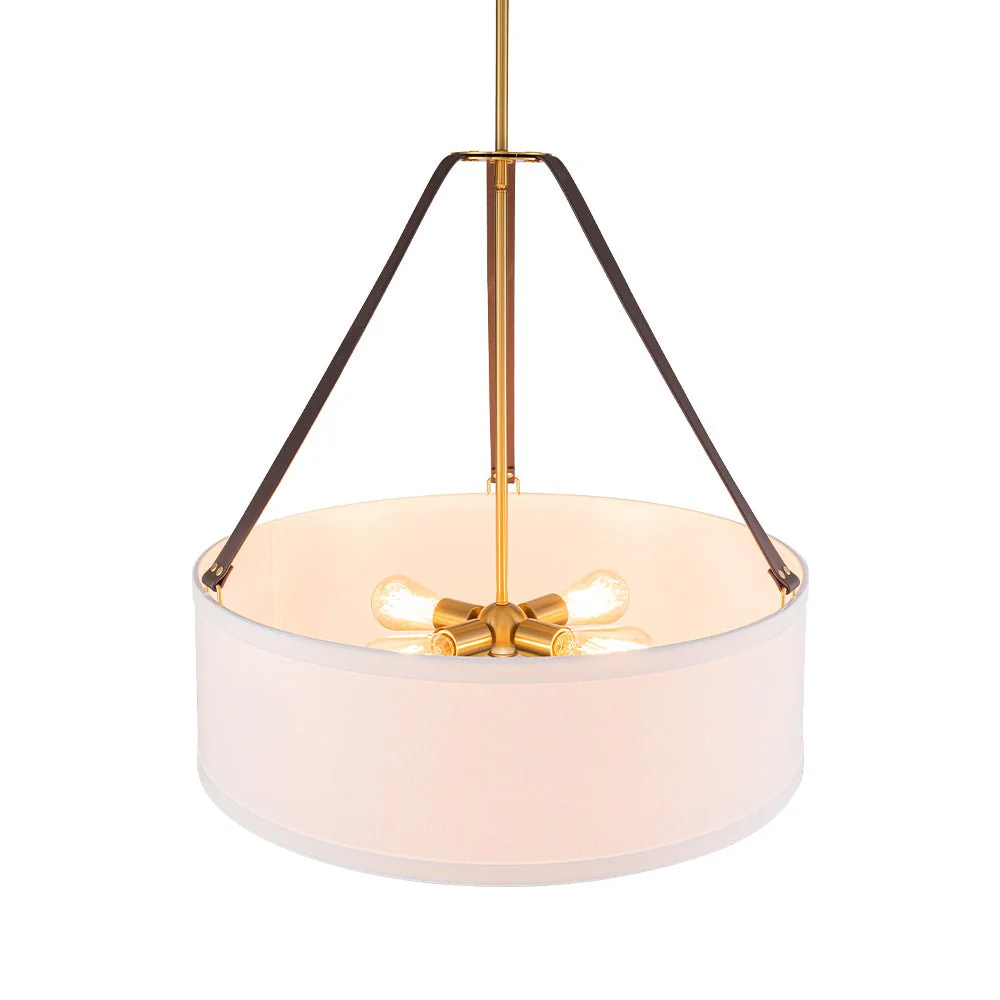 (OpenBox) 4-Light Brass White Linen Wide Drum Cage Pendant Light - Image 6