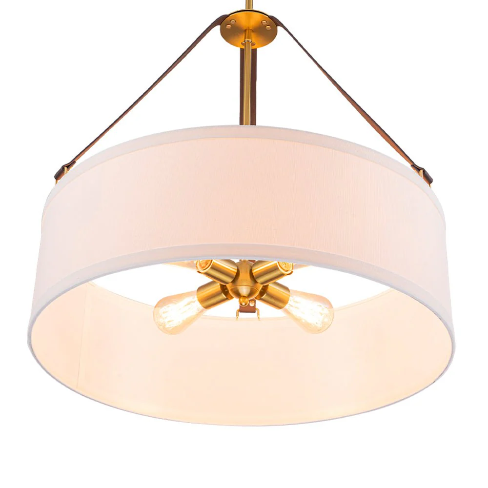 (OpenBox) 4-Light Brass White Linen Wide Drum Cage Pendant Light - Image 7