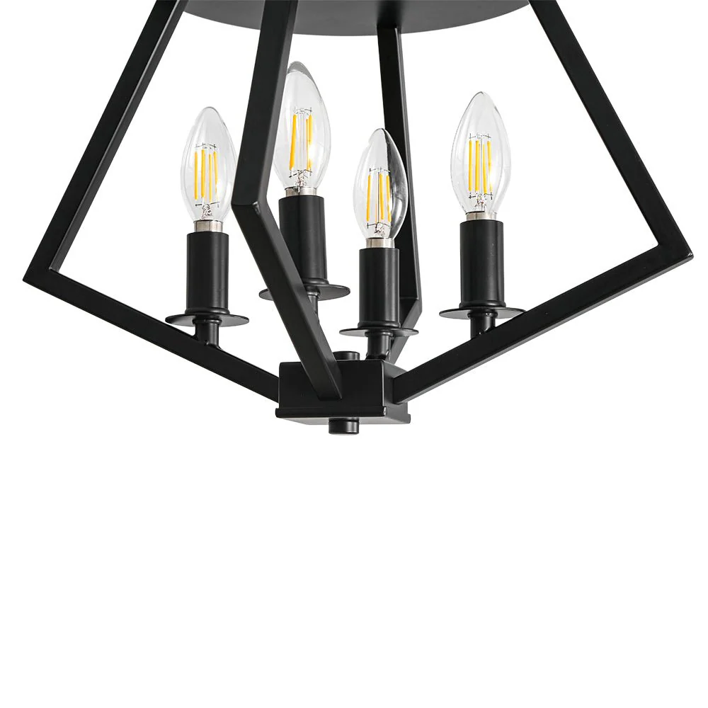 4-light Candle Style Black Simple Geometric Lantern Semi Flush - Image 10