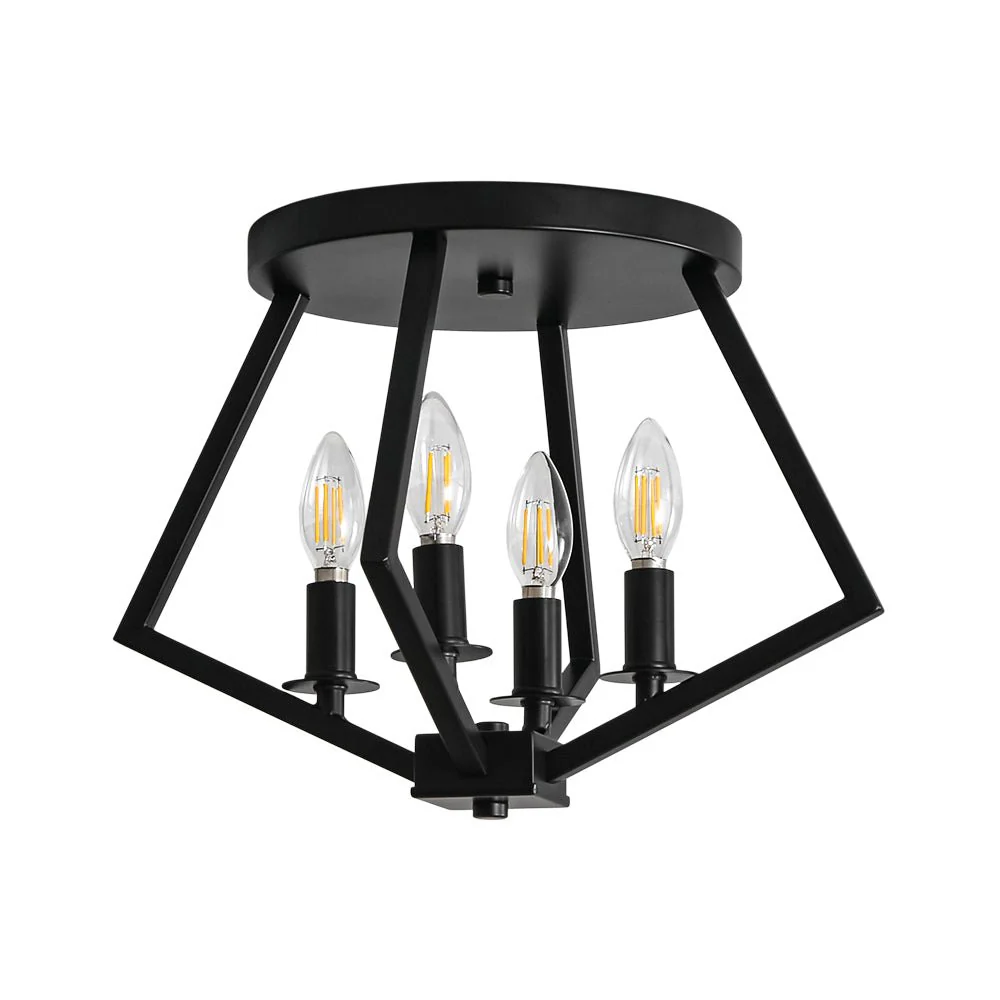 4-light Candle Style Black Simple Geometric Lantern Semi Flush - Image 2