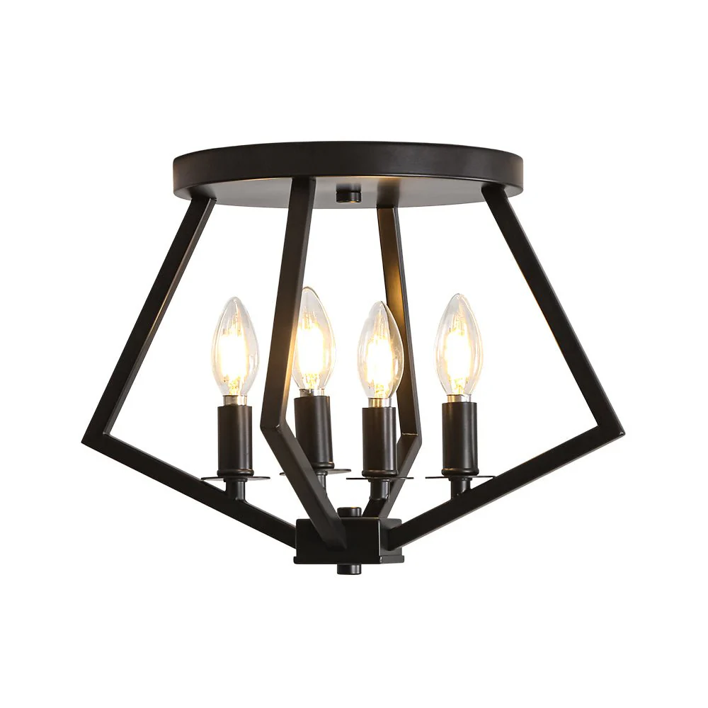 4-light Candle Style Black Simple Geometric Lantern Semi Flush - Image 3