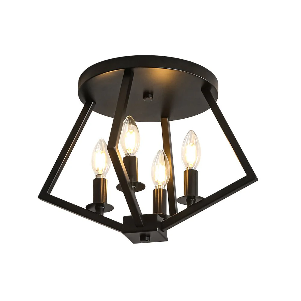 4-light Candle Style Black Simple Geometric Lantern Semi Flush - Image 4