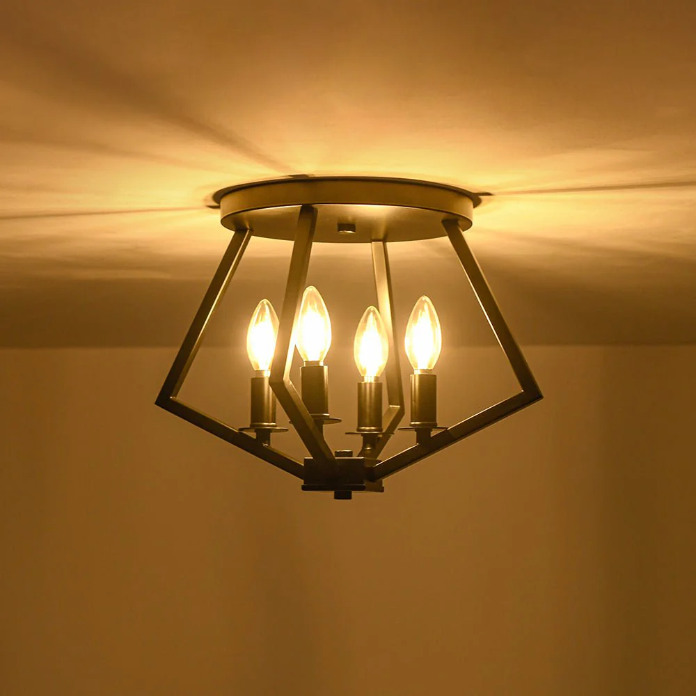 4-light Candle Style Black Simple Geometric Lantern Semi Flush - Image 5