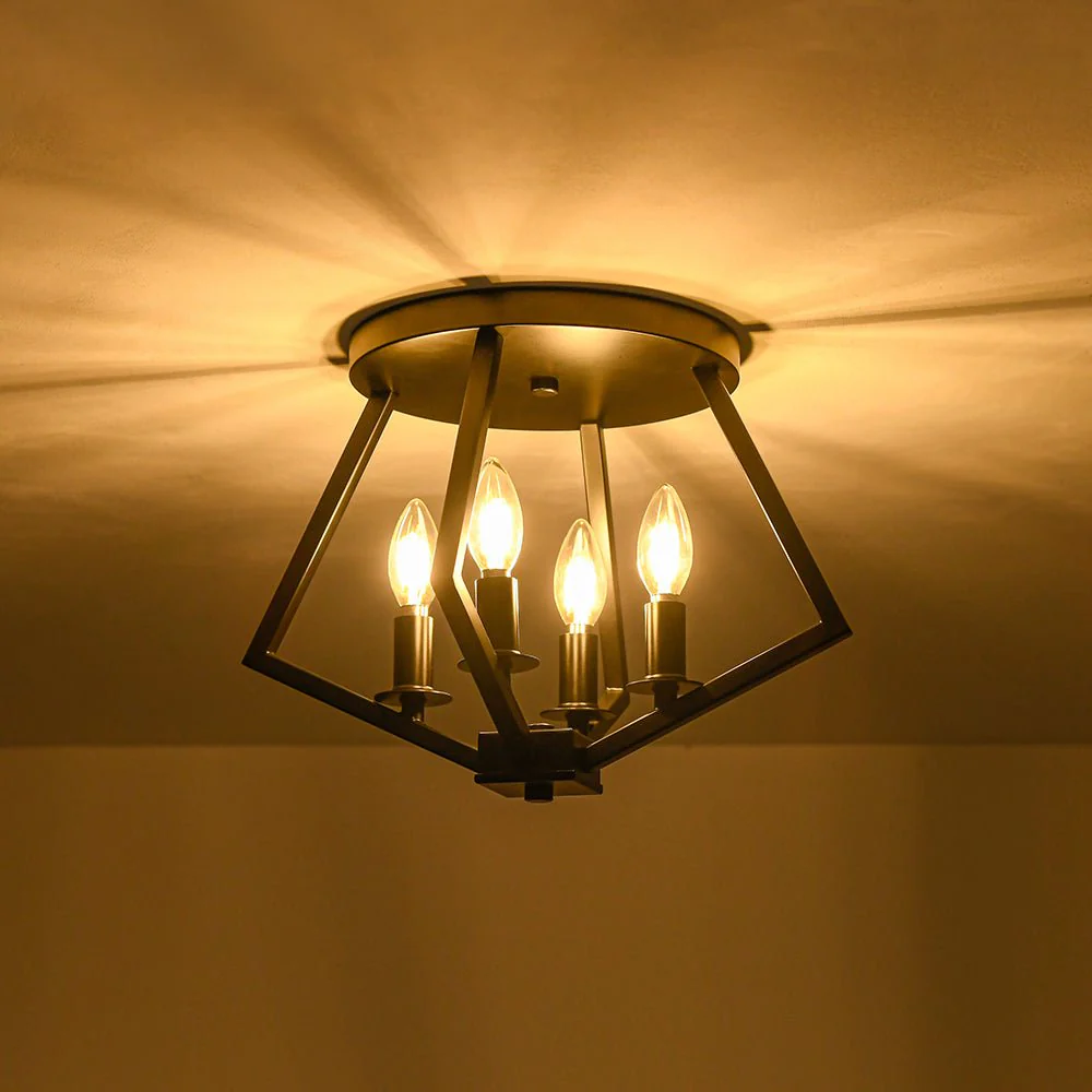 4-light Candle Style Black Simple Geometric Lantern Semi Flush - Image 6