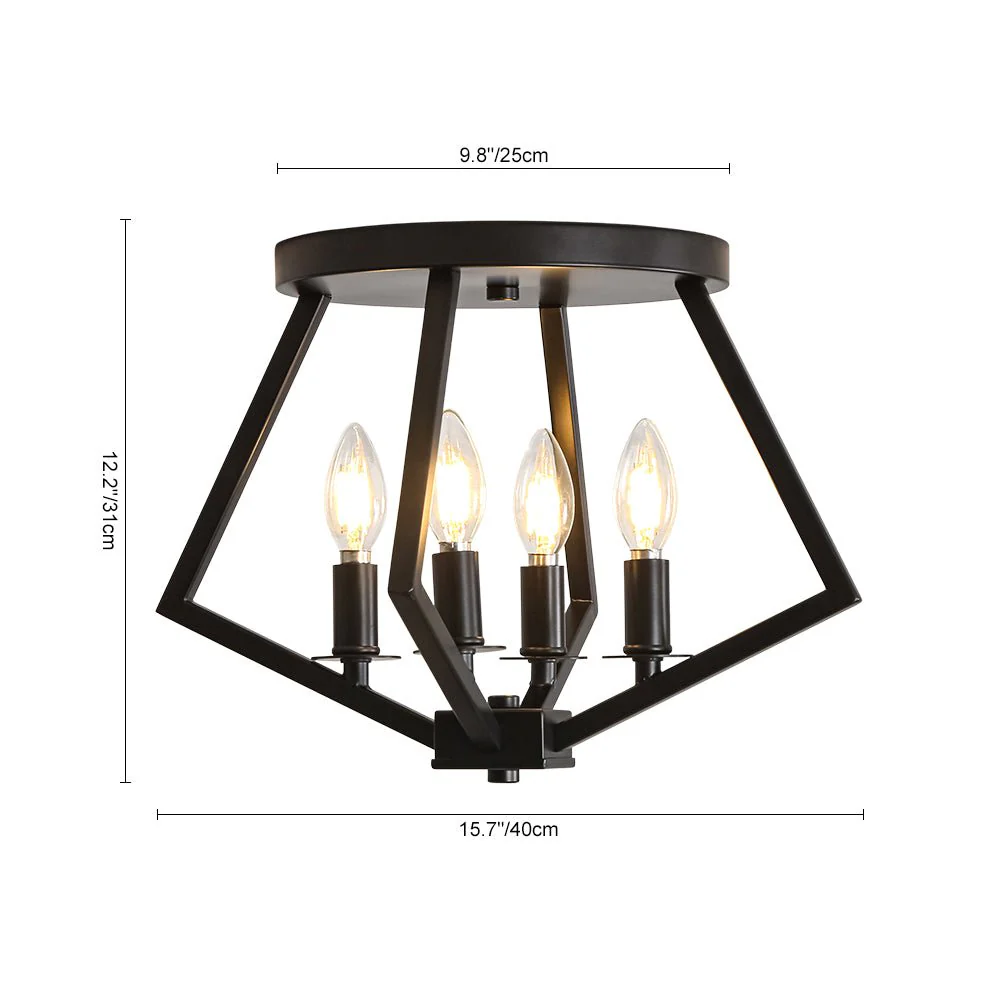 4-light Candle Style Black Simple Geometric Lantern Semi Flush - Image 7