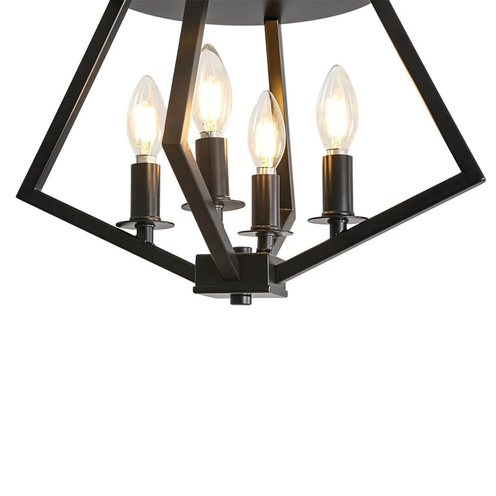 4-light Candle Style Black Simple Geometric Lantern Semi Flush - Image 9