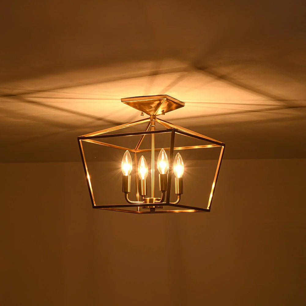 4-Light Candle Style Square Lantern Semi Flush Mount - Image 10