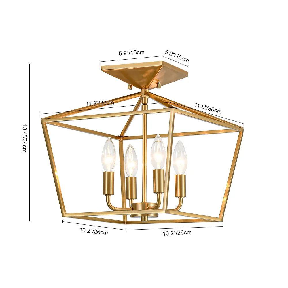 4-Light Candle Style Square Lantern Semi Flush Mount - Image 11