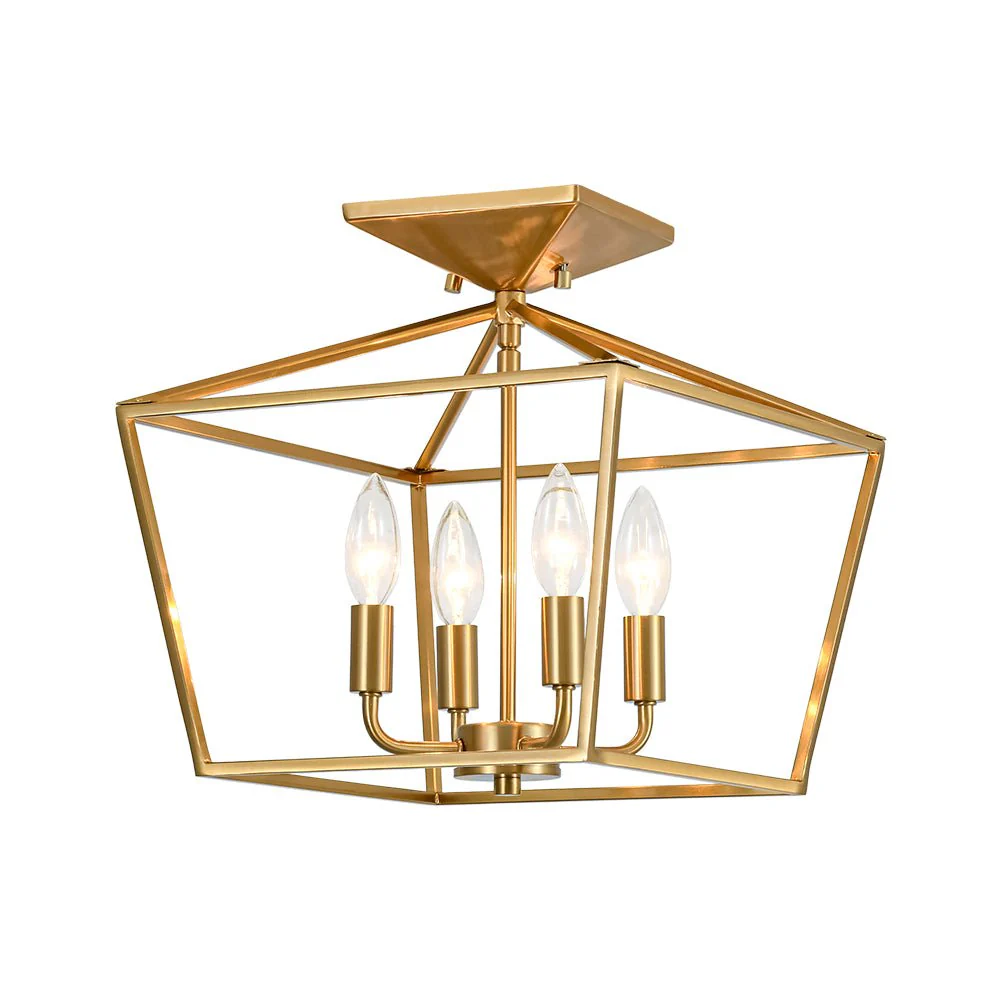 4-Light Candle Style Square Lantern Semi Flush Mount - Image 3