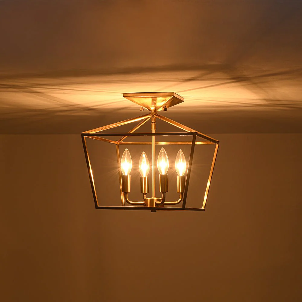4-Light Candle Style Square Lantern Semi Flush Mount - Image 9