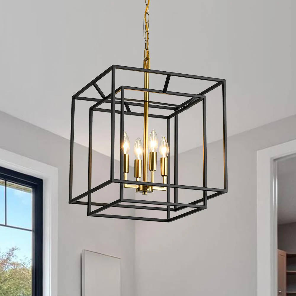 4-Light Candle Style Tiered Square Lantern Pendant - Image 2