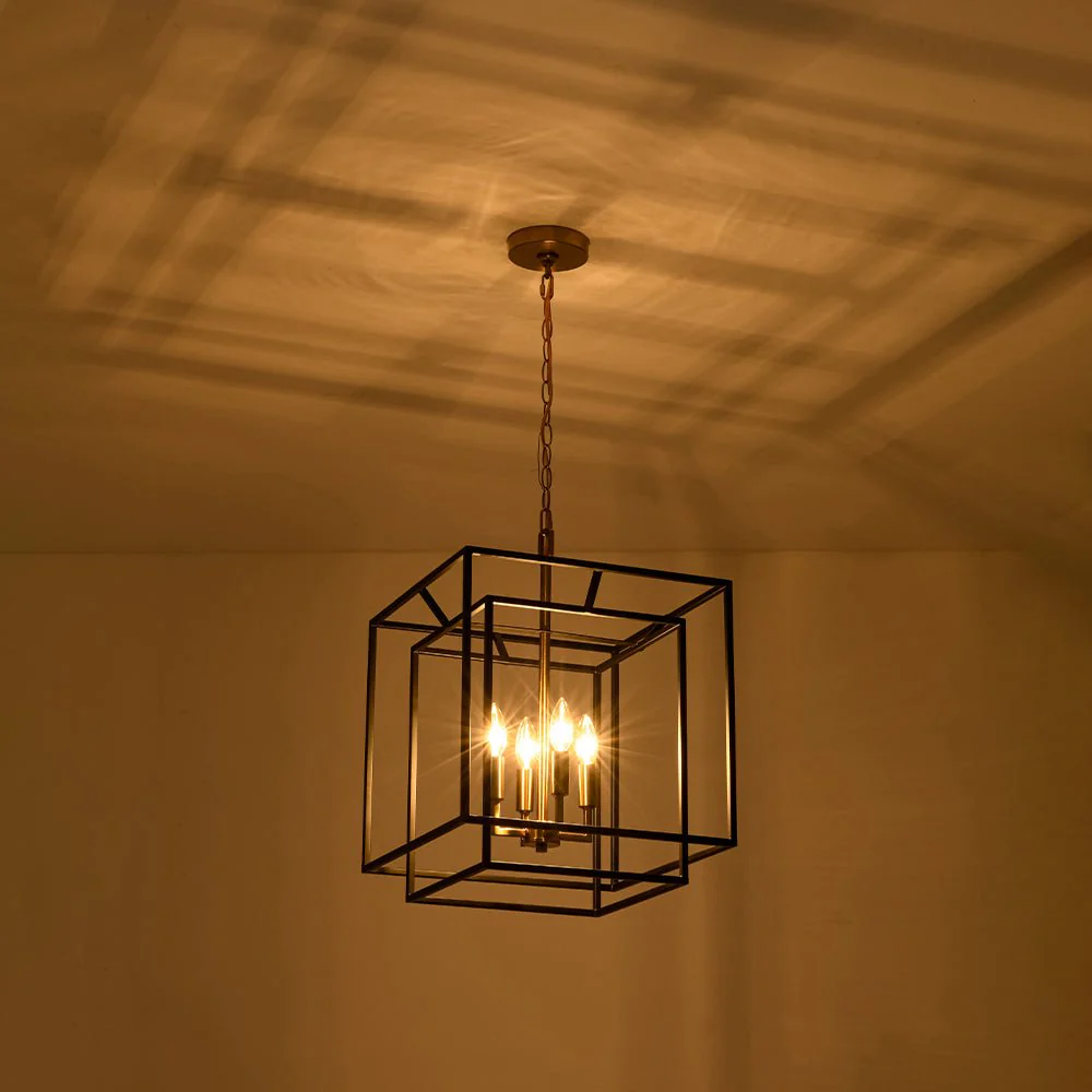 4-Light Candle Style Tiered Square Lantern Pendant - Image 9