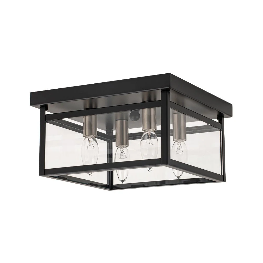 4-Light Clear Glass Black Square Cage Flush Mount Ceiling Light - Image 10