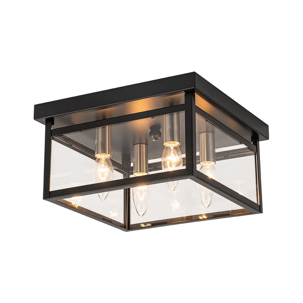 4-Light Clear Glass Black Square Cage Flush Mount Ceiling Light - Image 11
