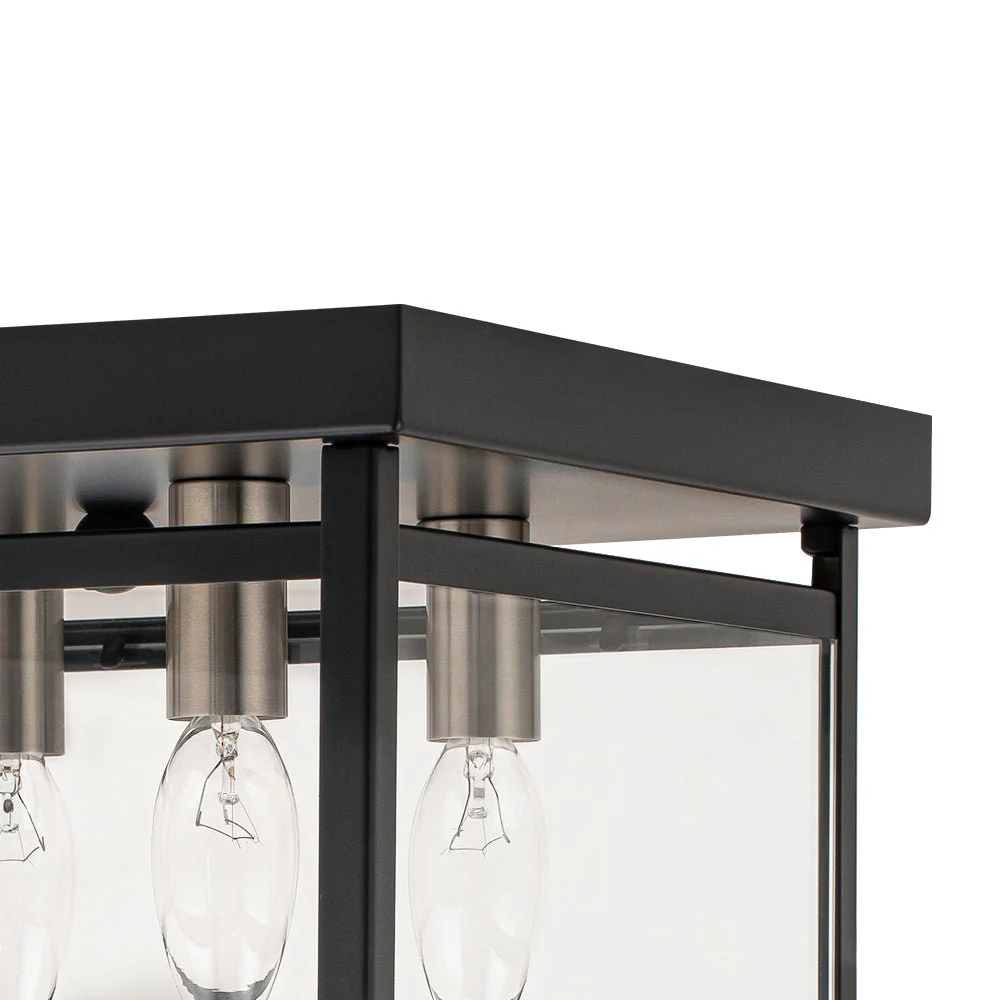 4-Light Clear Glass Black Square Cage Flush Mount Ceiling Light - Image 12