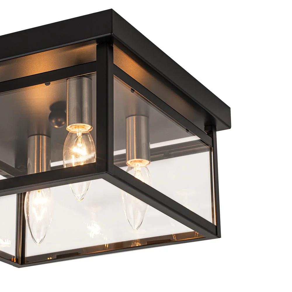4-Light Clear Glass Black Square Cage Flush Mount Ceiling Light - Image 13