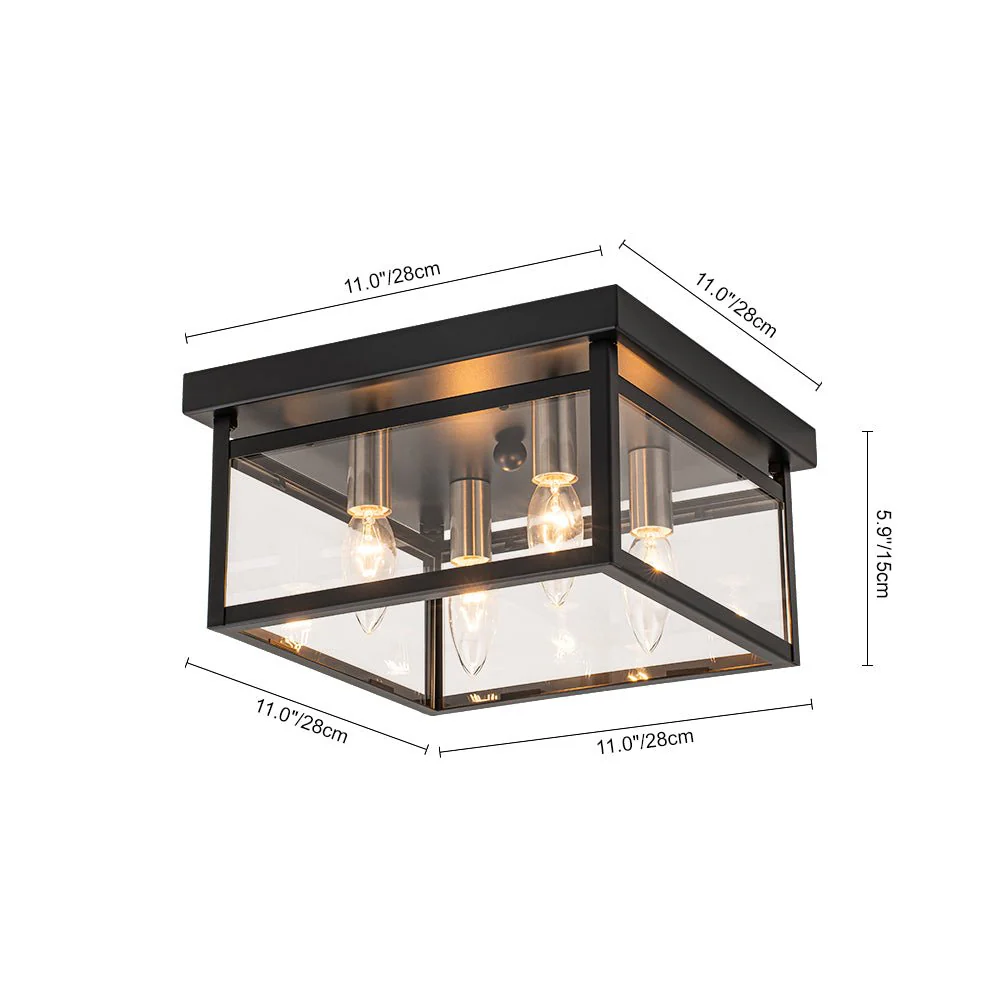 4-Light Clear Glass Black Square Cage Flush Mount Ceiling Light - Image 3