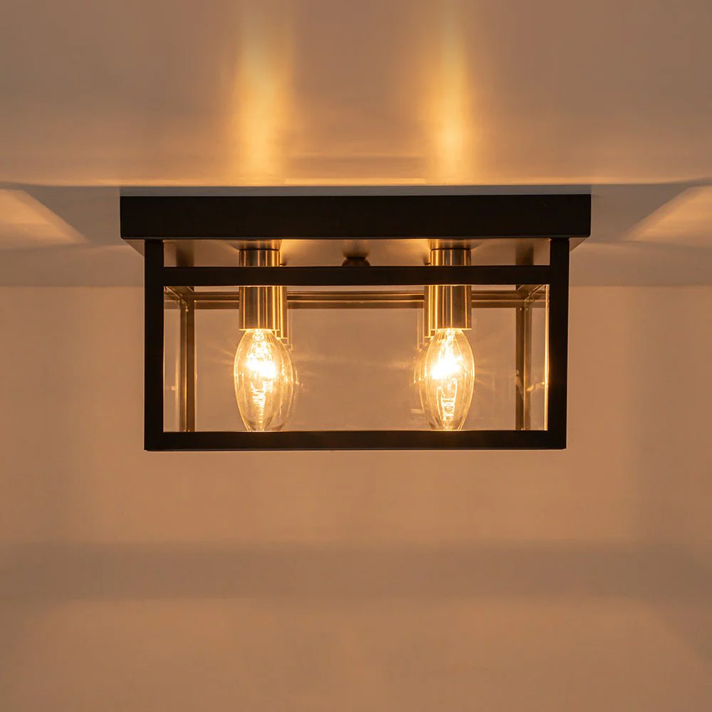 4-Light Clear Glass Black Square Cage Flush Mount Ceiling Light - Image 5