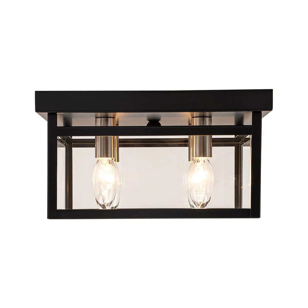 4-Light Clear Glass Black Square Cage Flush Mount Ceiling Light - Image 6