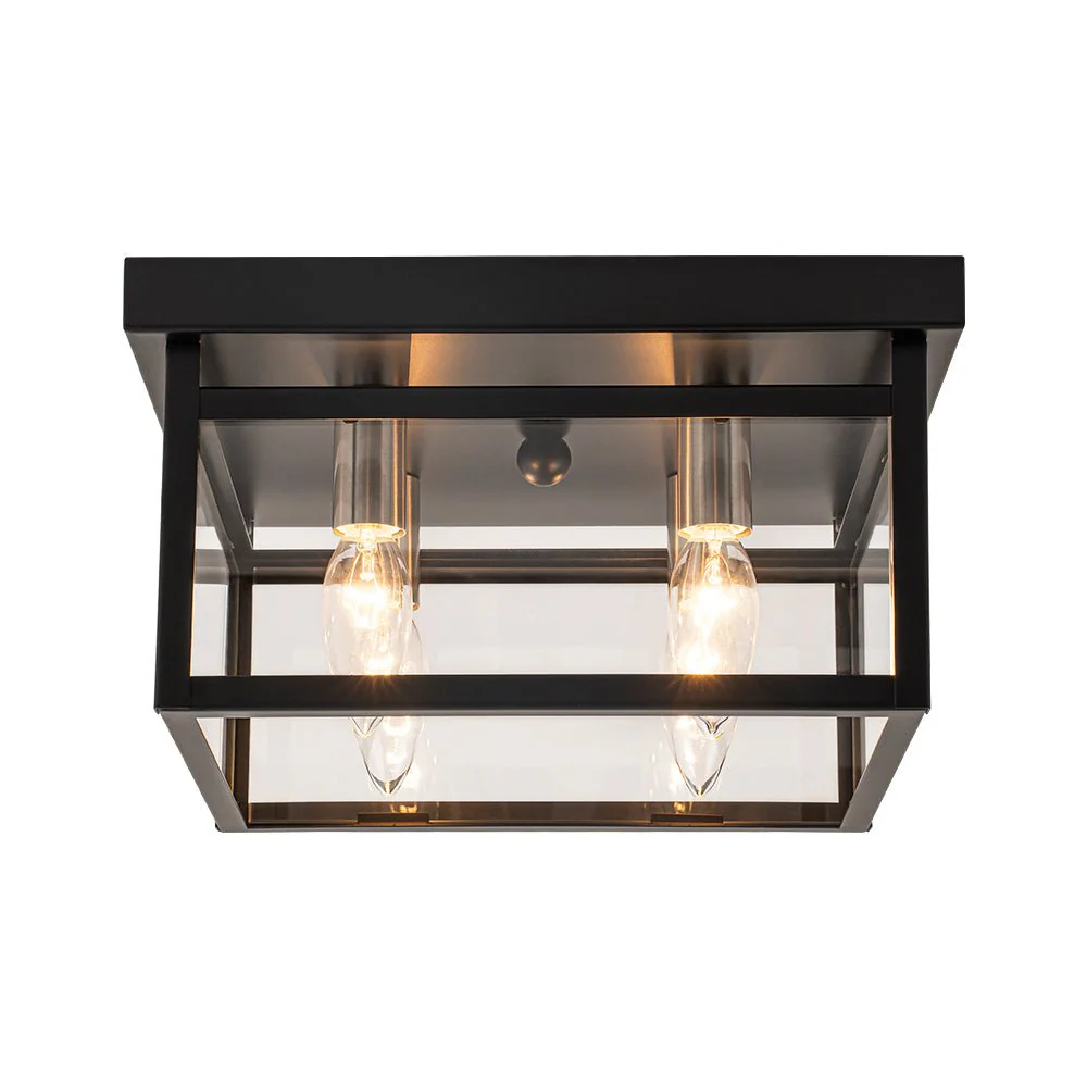 4-Light Clear Glass Black Square Cage Flush Mount Ceiling Light - Image 7