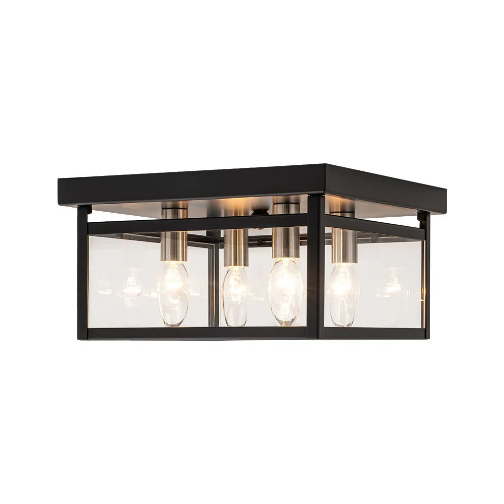4-Light Clear Glass Black Square Cage Flush Mount Ceiling Light - Image 8