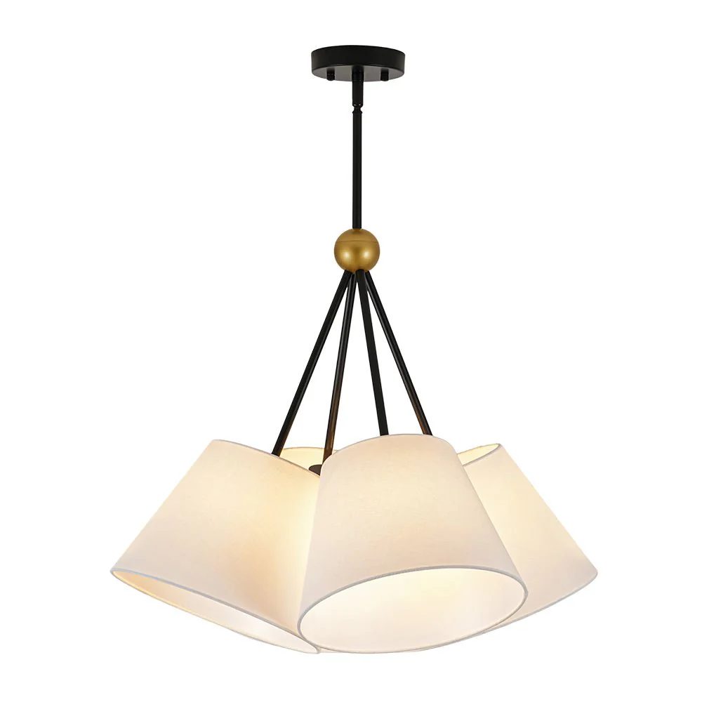 4-Light Cluster White Fabric Cone Shade Chandelier - Image 11