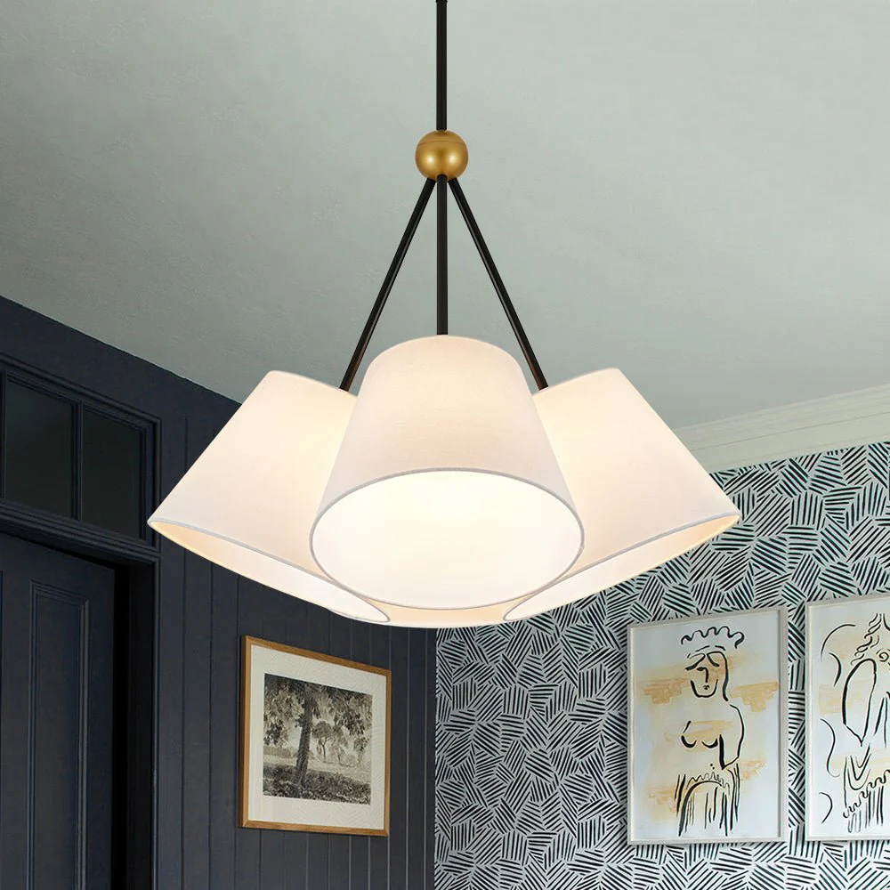 4-Light Cluster White Fabric Cone Shade Chandelier - Image 2