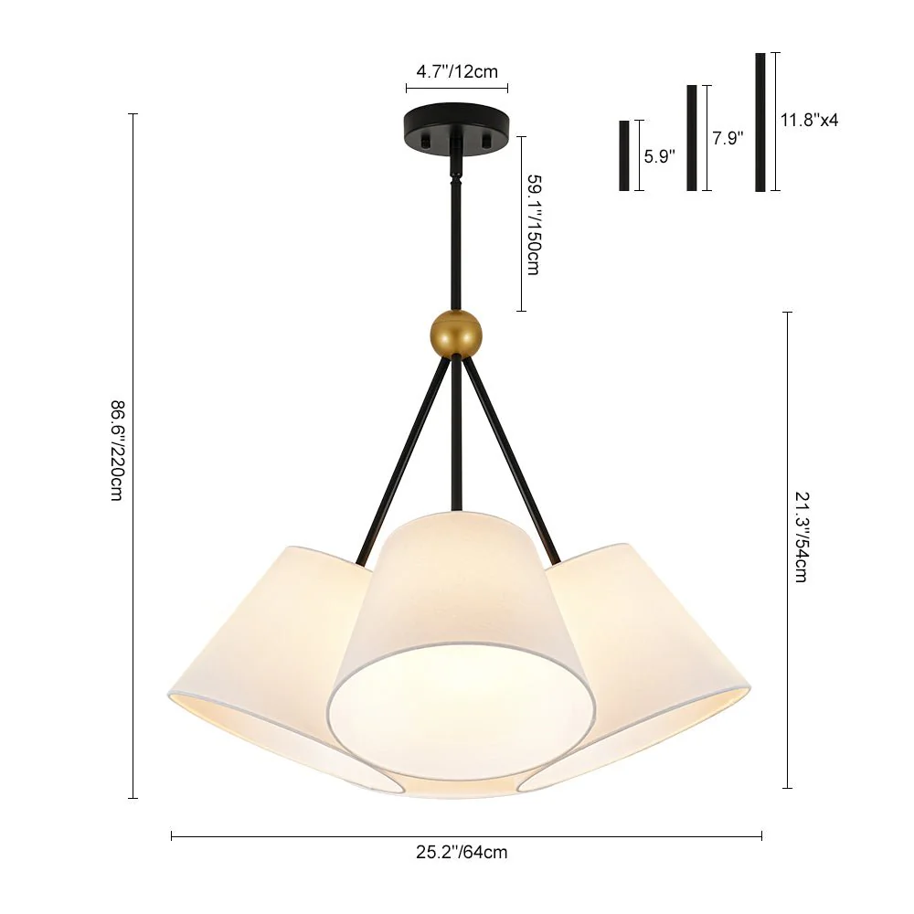 4-Light Cluster White Fabric Cone Shade Chandelier - Image 3