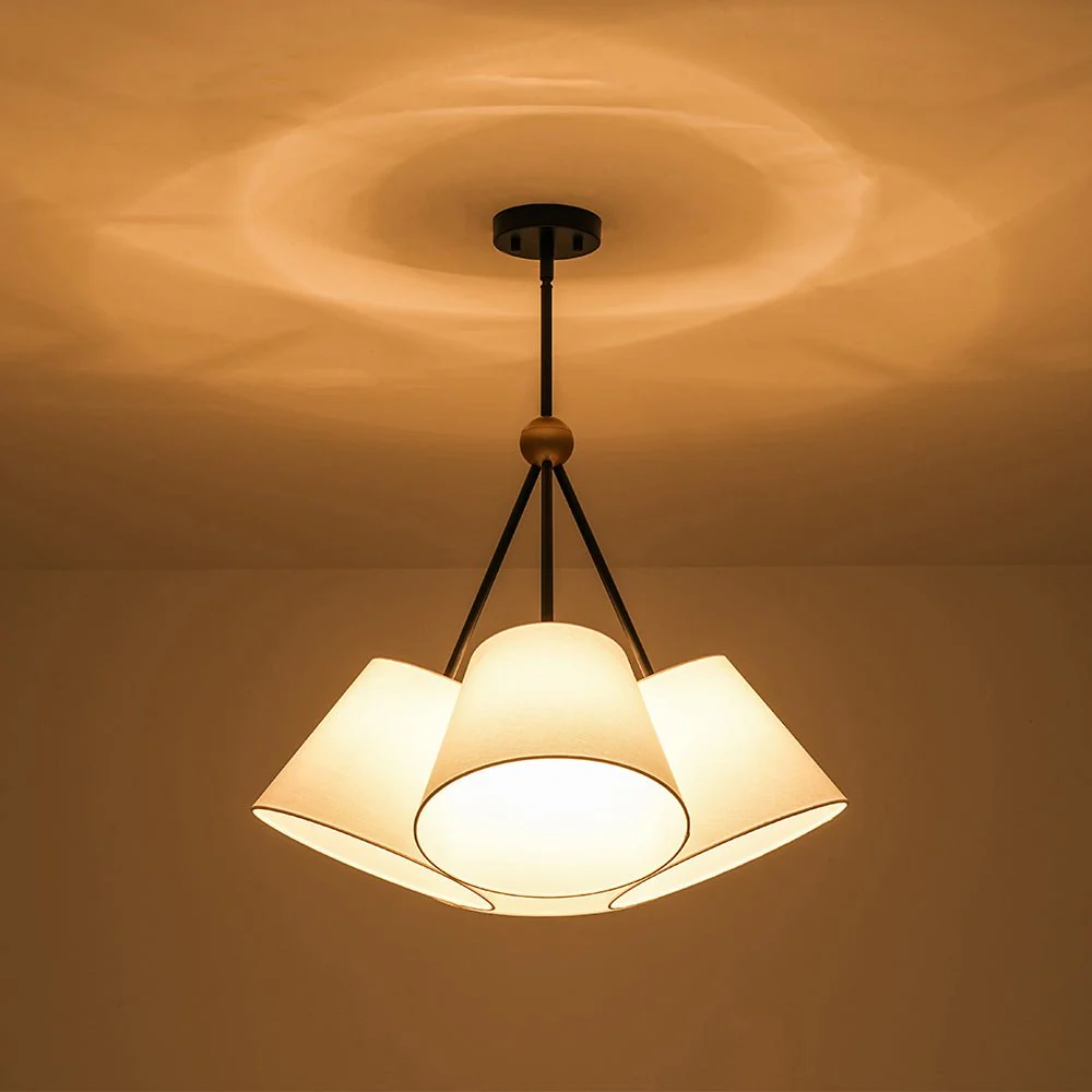 4-Light Cluster White Fabric Cone Shade Chandelier - Image 4