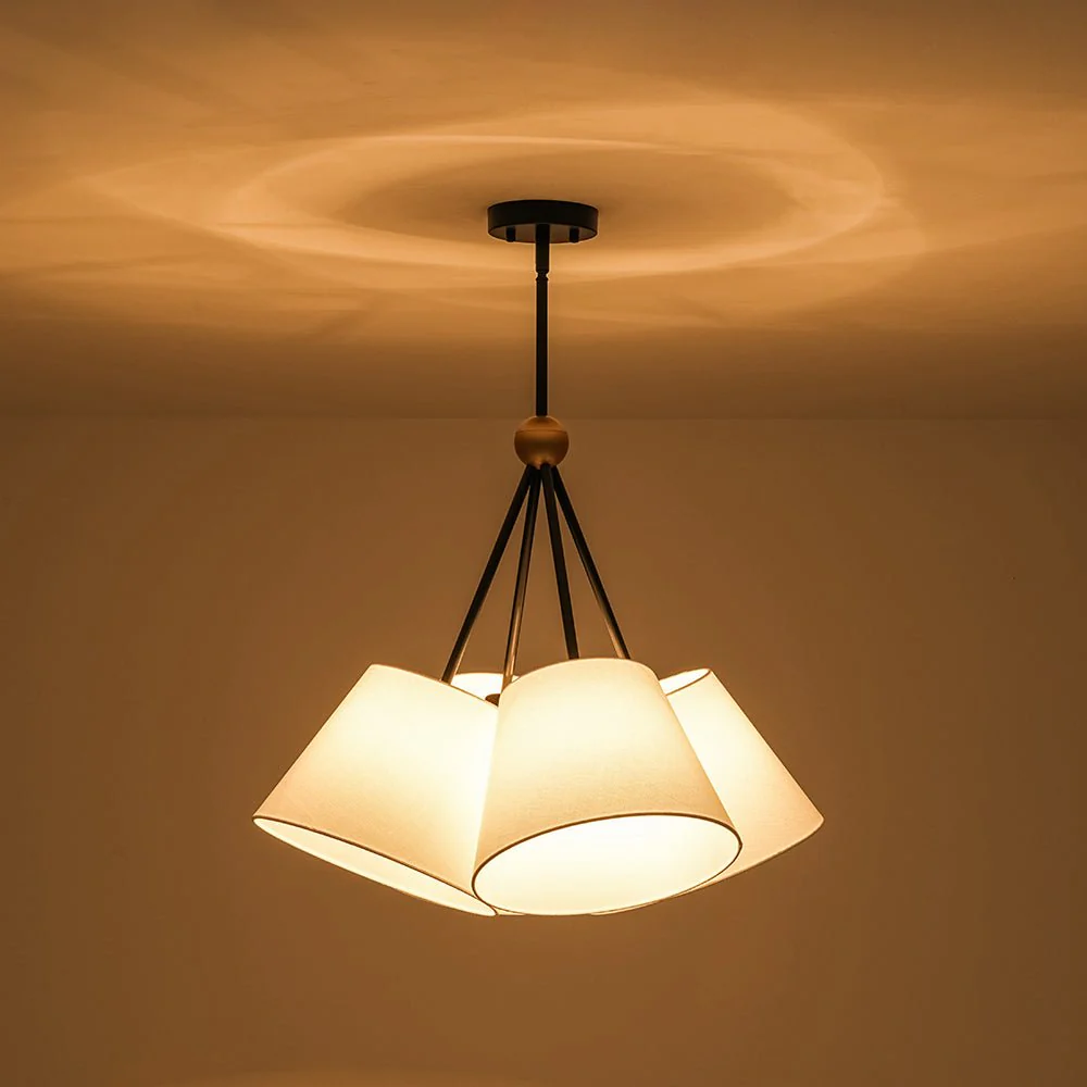 4-Light Cluster White Fabric Cone Shade Chandelier - Image 5