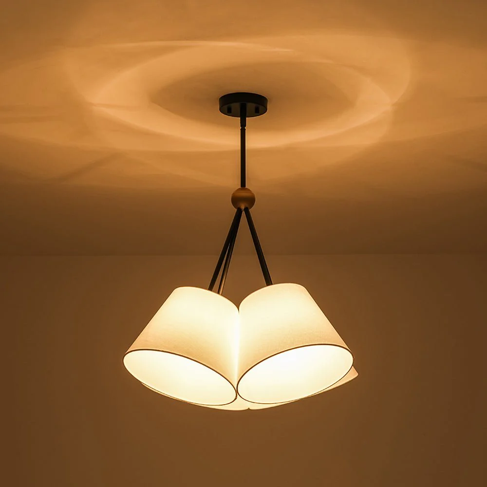 4-Light Cluster White Fabric Cone Shade Chandelier - Image 6