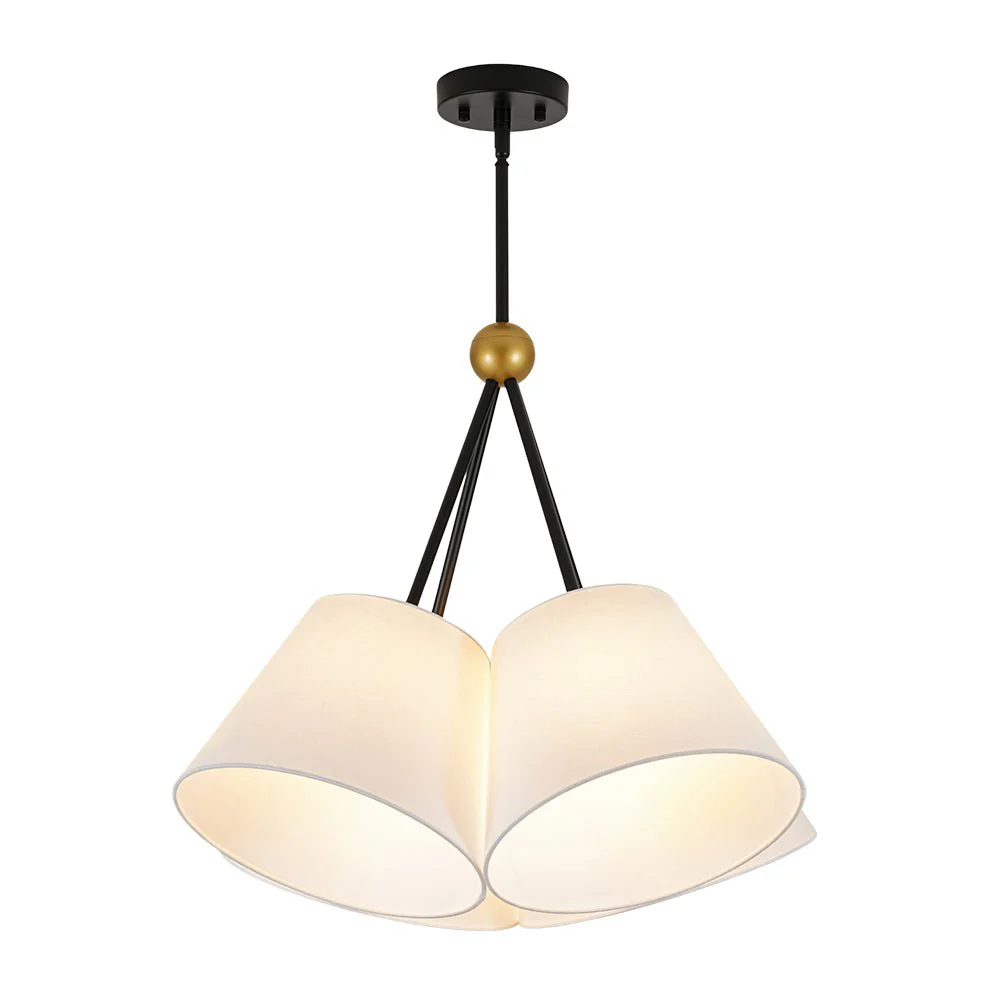 4-Light Cluster White Fabric Cone Shade Chandelier - Image 9