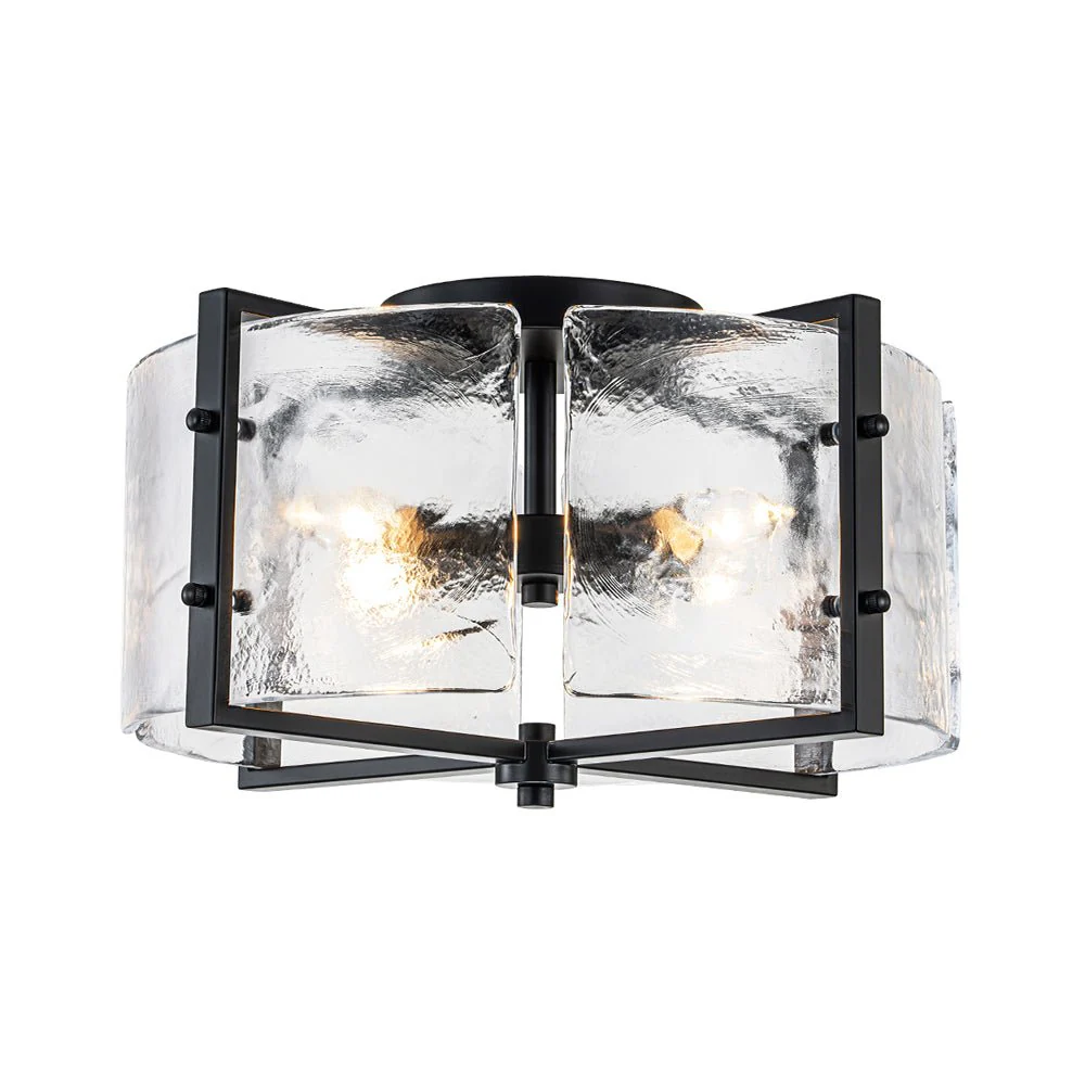 4-Light Contemporary Clear Textured Glass Drum Flush Mount - Image 3