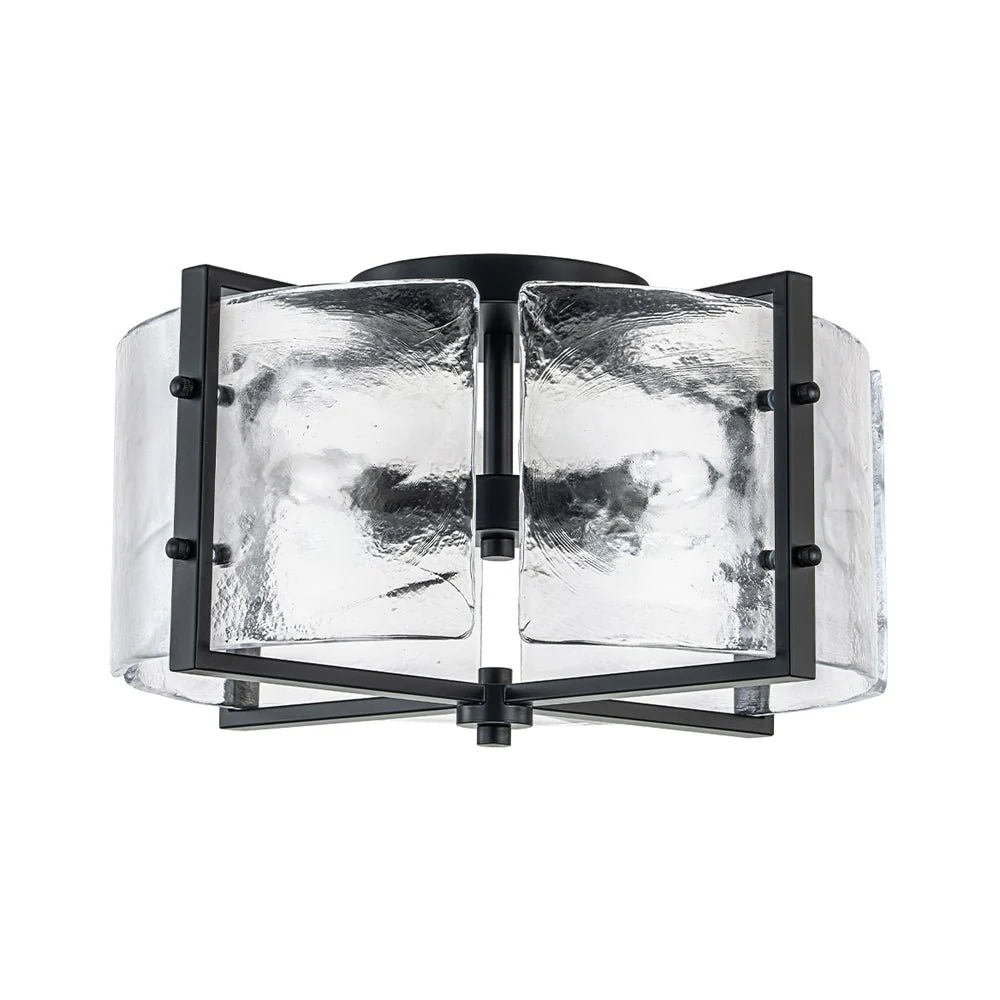 4-Light Contemporary Clear Textured Glass Drum Flush Mount - Image 4