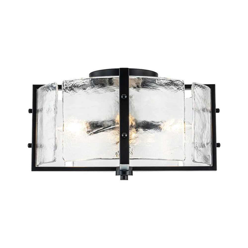 4-Light Contemporary Clear Textured Glass Drum Flush Mount - Image 5