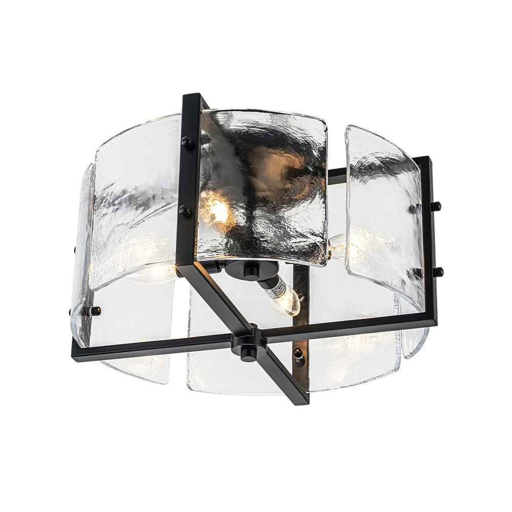 4-Light Contemporary Clear Textured Glass Drum Flush Mount - Image 9