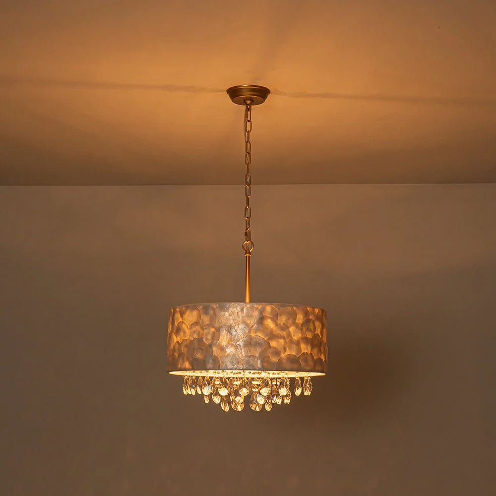 4-Light Crystal Accented Capiz Shell Drum Lantern Pendant - Image 10