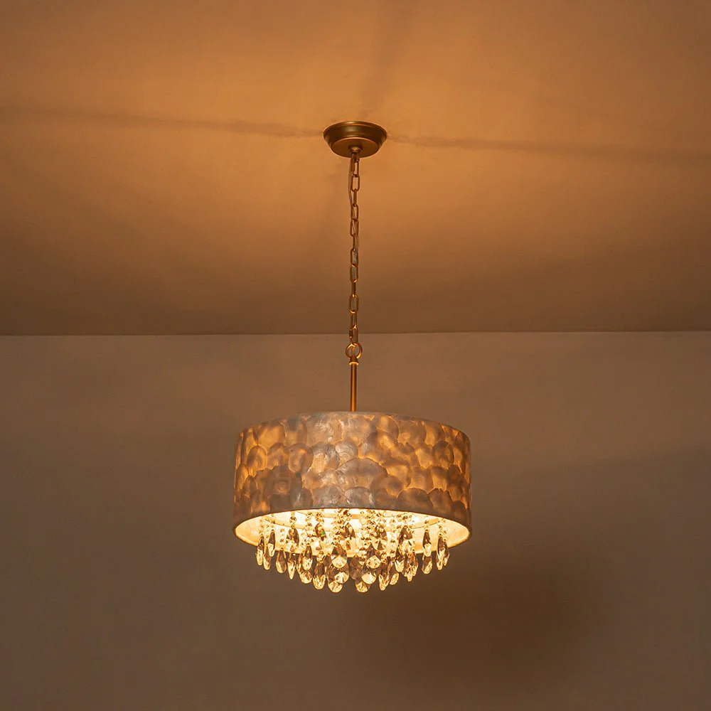 4-Light Crystal Accented Capiz Shell Drum Lantern Pendant - Image 11