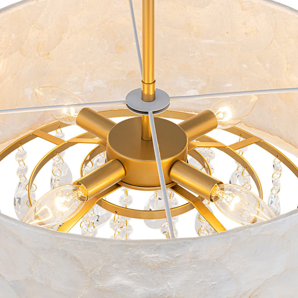4-Light Crystal Accented Capiz Shell Drum Lantern Pendant - Image 14