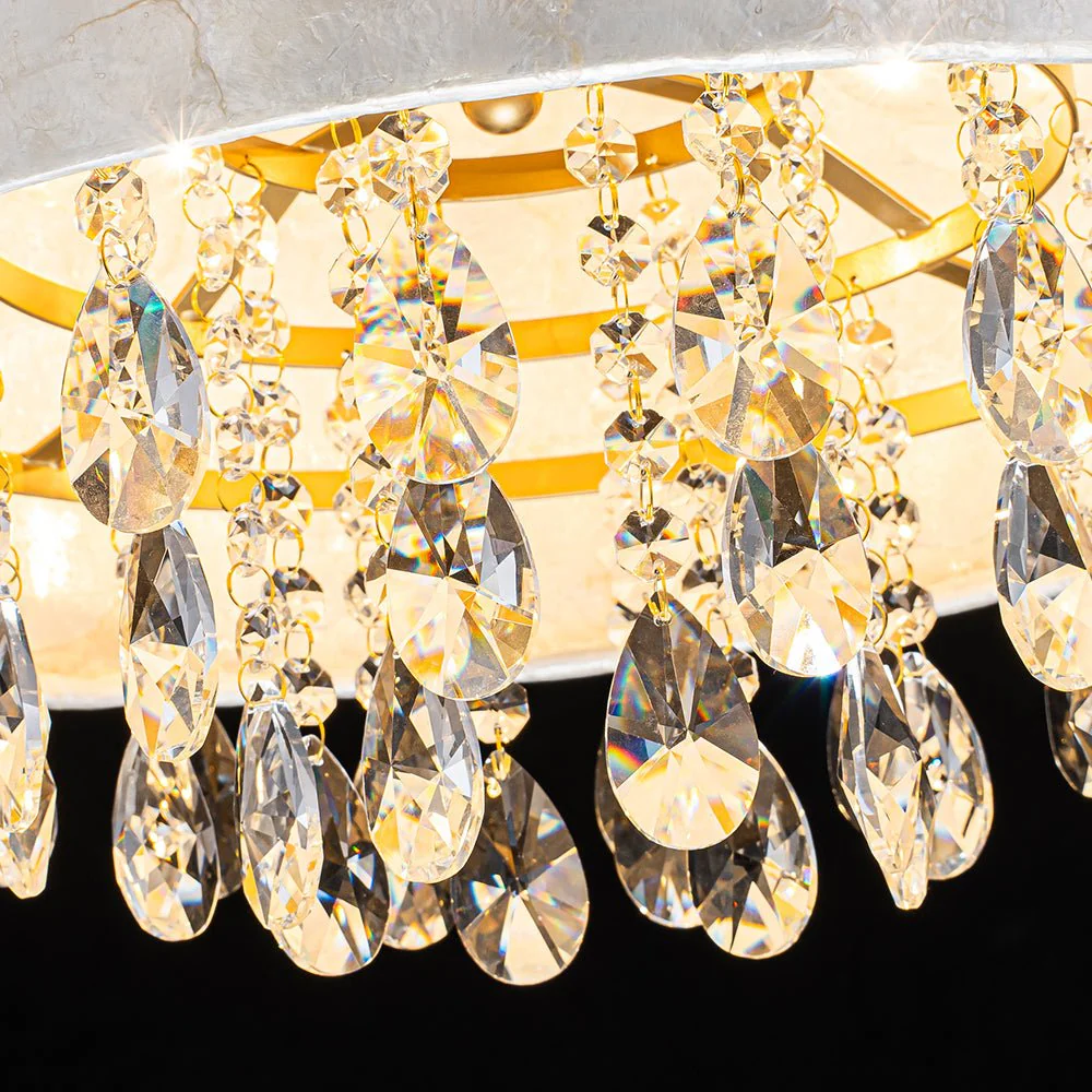 4-Light Crystal Accented Capiz Shell Drum Lantern Pendant - Image 17