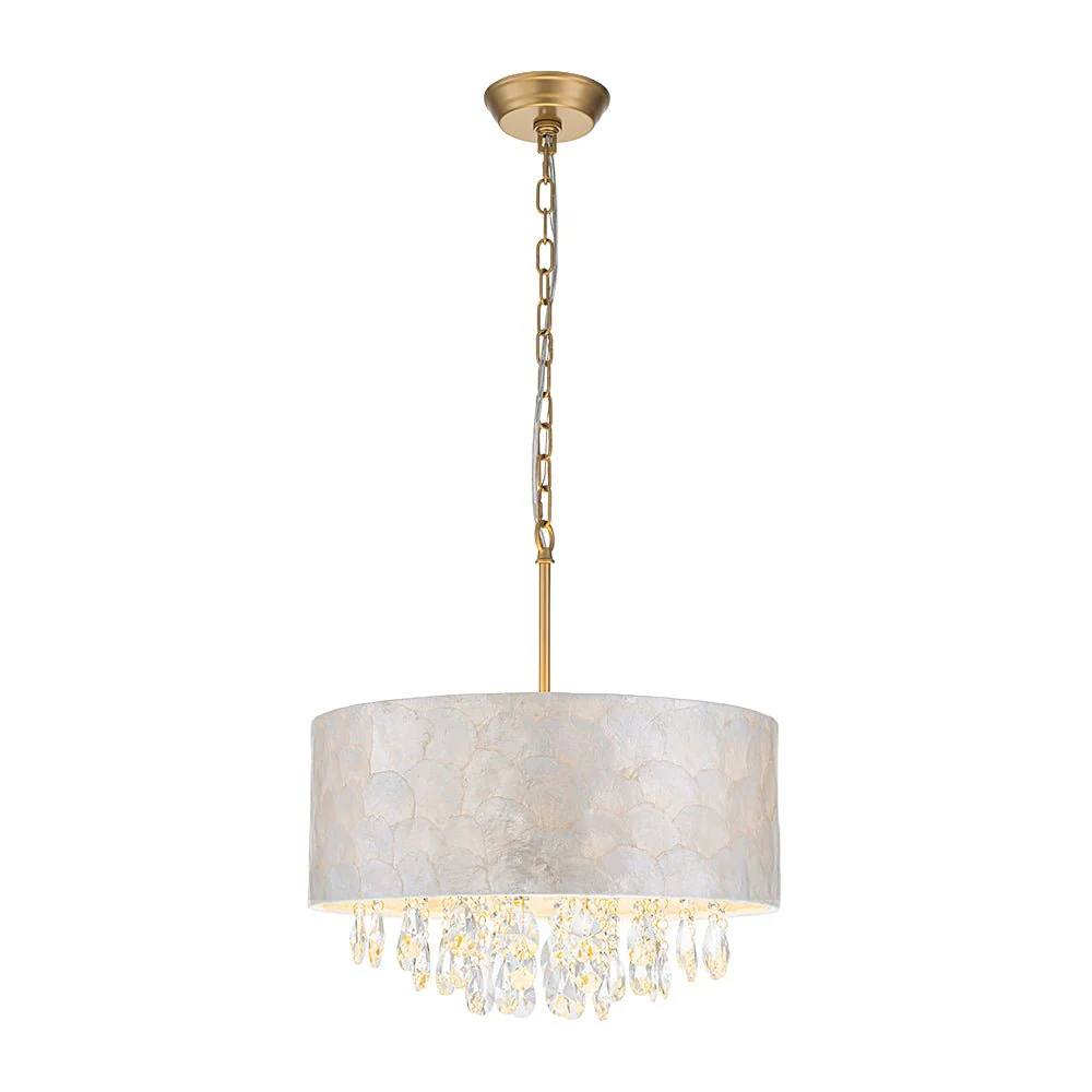 4-Light Crystal Accented Capiz Shell Drum Lantern Pendant - Image 3
