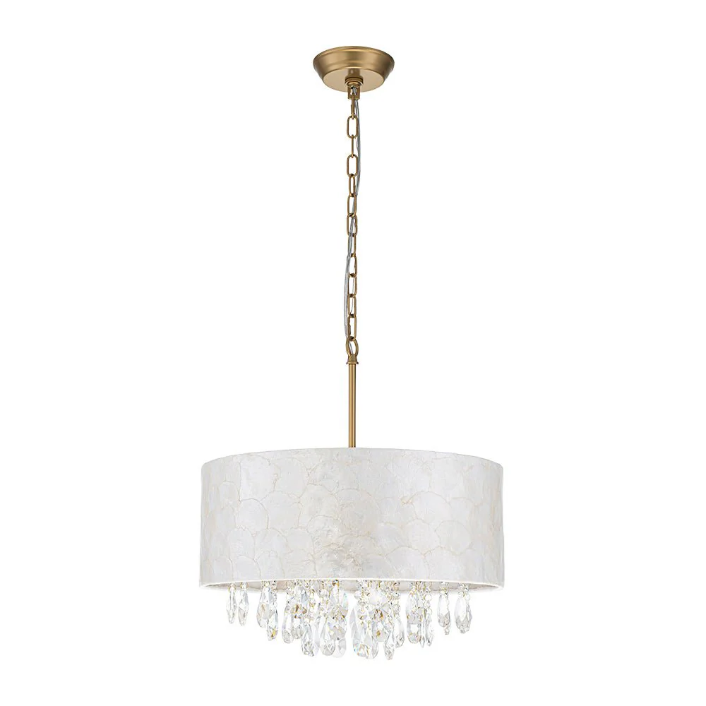 4-Light Crystal Accented Capiz Shell Drum Lantern Pendant - Image 4
