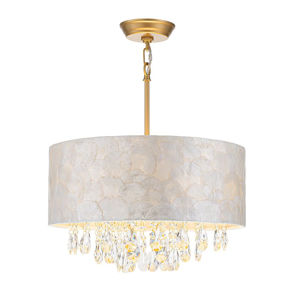 4-Light Crystal Accented Capiz Shell Drum Lantern Pendant - Image 5