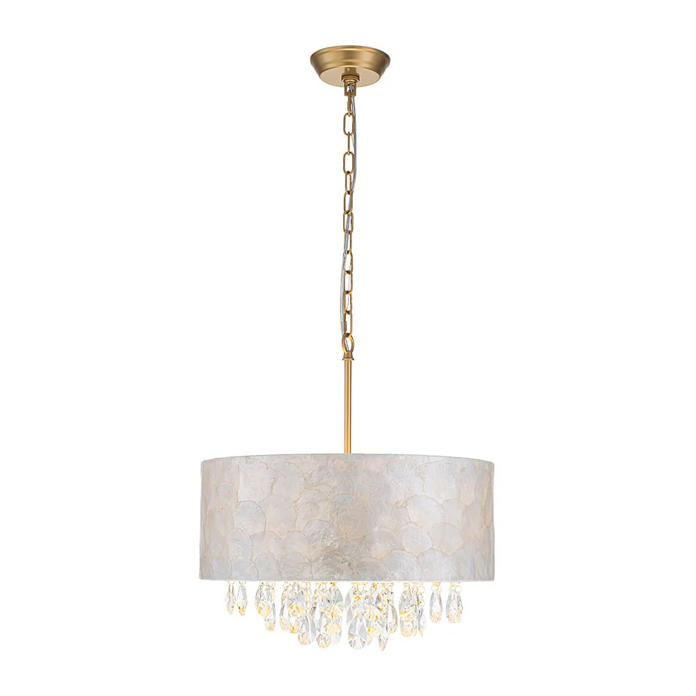 4-Light Crystal Accented Capiz Shell Drum Lantern Pendant - Image 6