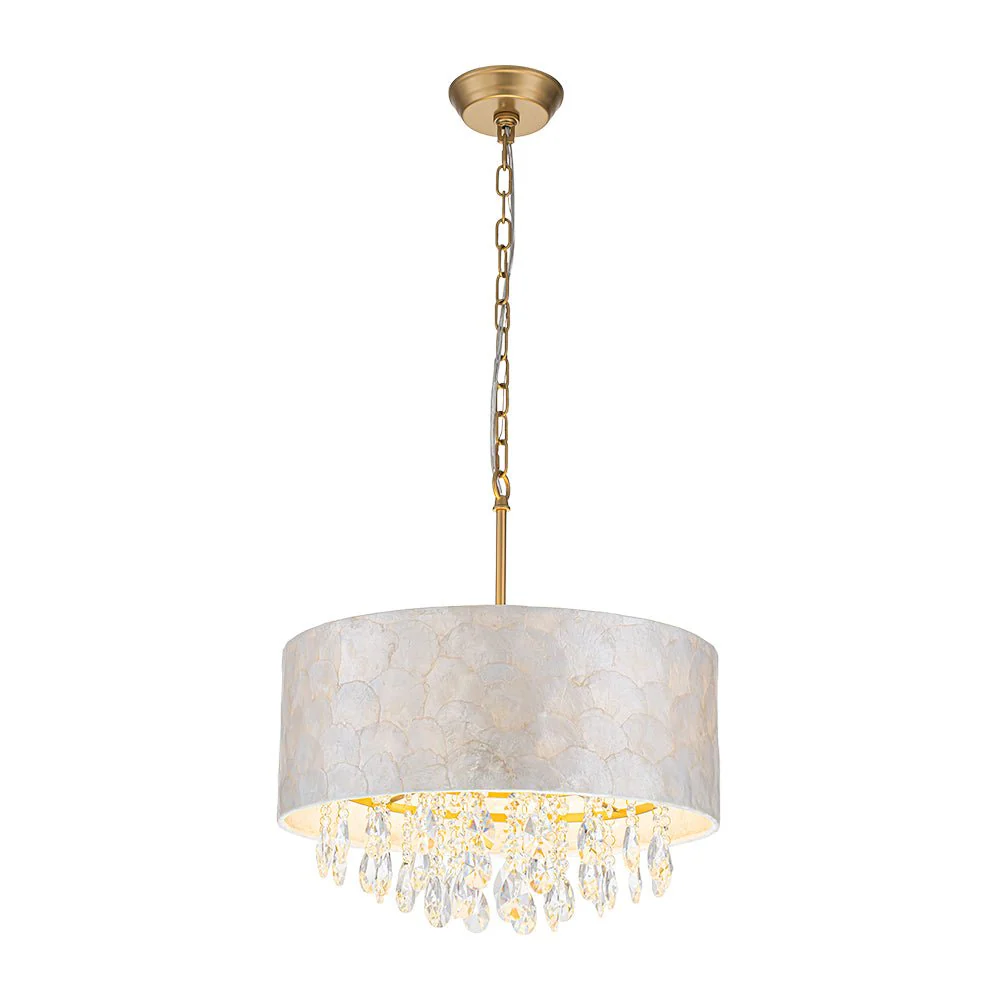 4-Light Crystal Accented Capiz Shell Drum Lantern Pendant - Image 7